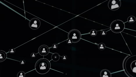 animación de la red de iconos de perfil contra un fondo negro