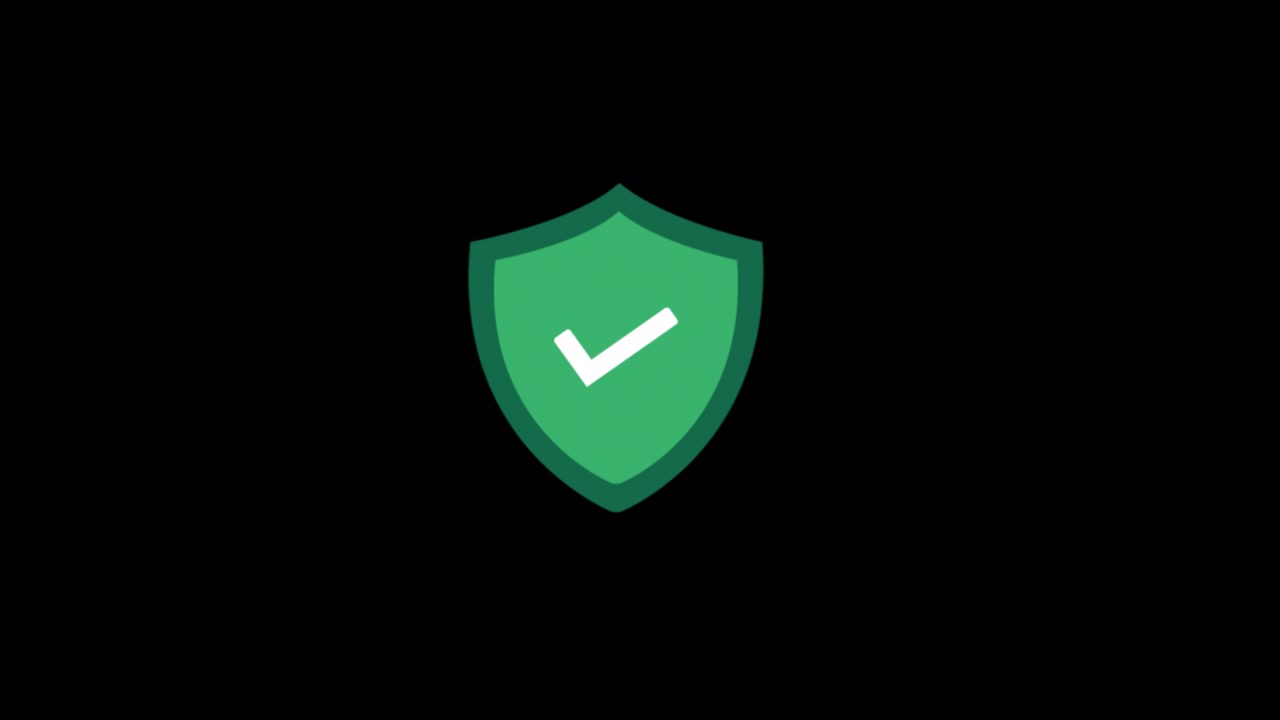 Green Shield with White Checkmark on Black Background
