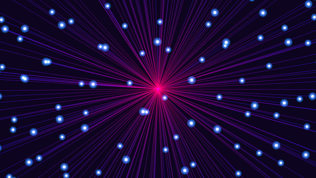 líneas de neón en movimiento con puntos en el espacio oscuro