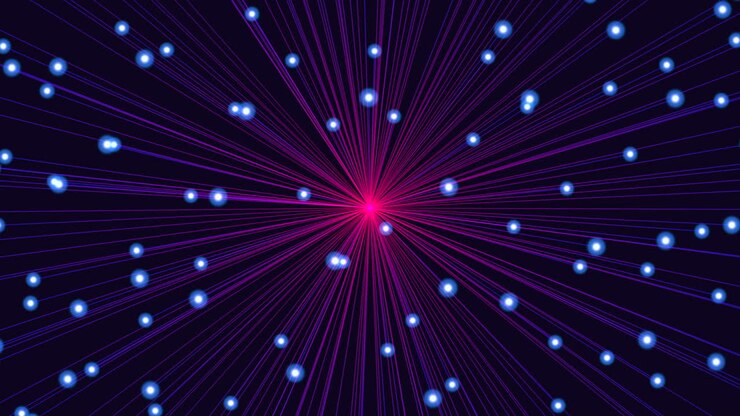 bewegungsneonlinien mit punkten im dunklen raum