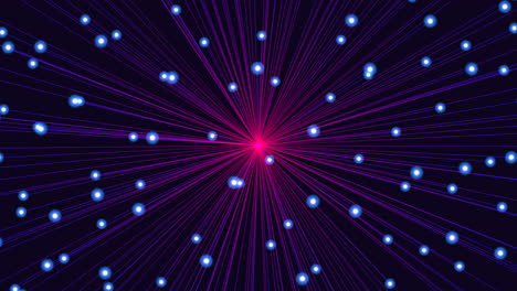 líneas de neón en movimiento con puntos en el espacio oscuro