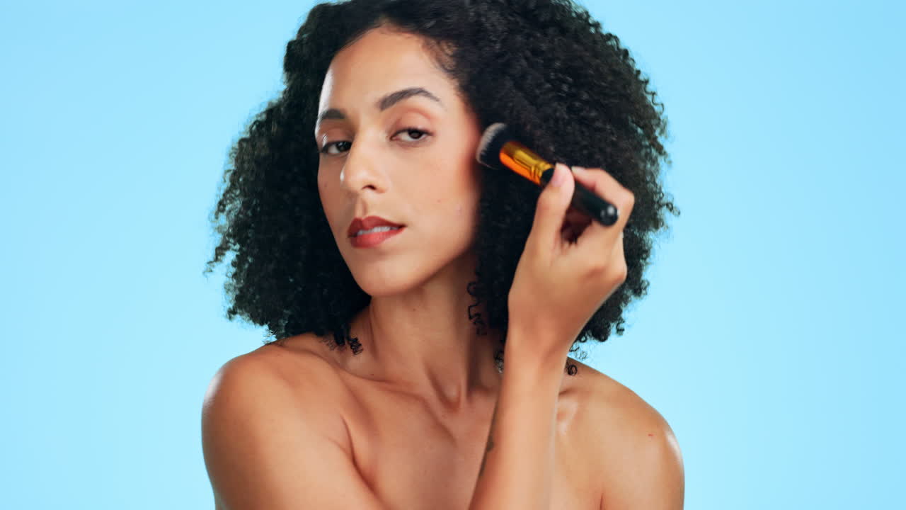 Makeup, serious and portrait of woman apply