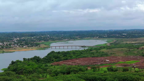 aerial view of chacabuco bridge over paraná river. posadas, misiones, argentina. 4k drone.