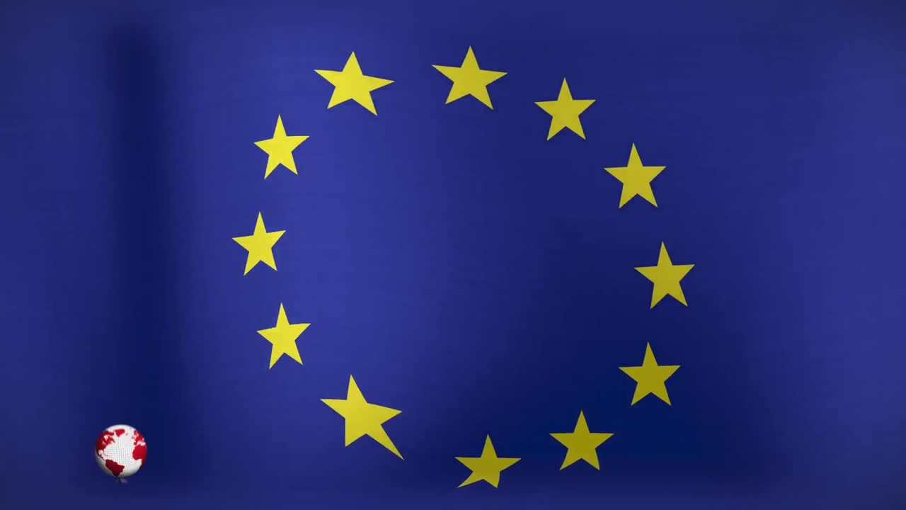 Maapallon ja uutisten animaatio Euroopan unionin lipun päällä
