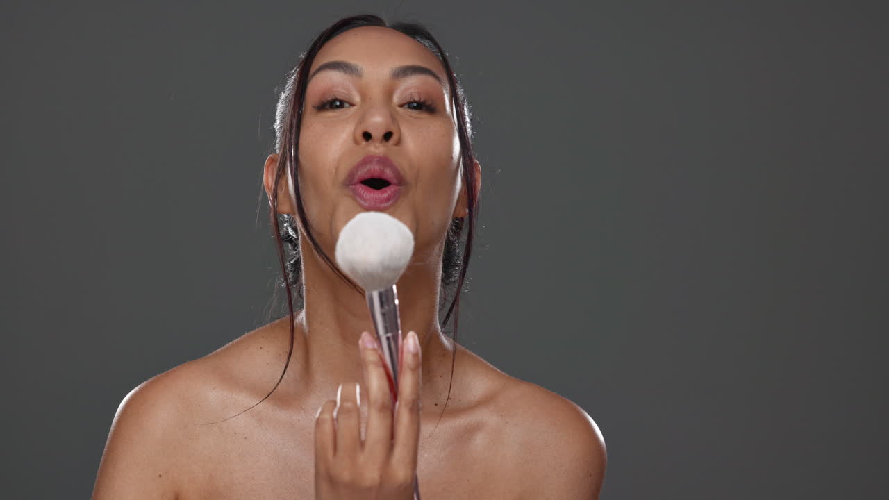 Woman, face and brush with powder