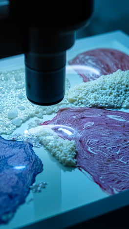 close-up of biological samples under a microscope