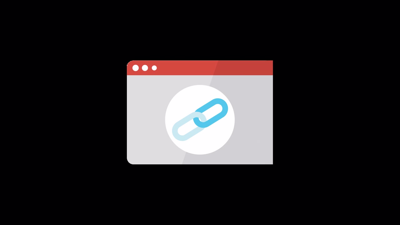 Fenêtre de navigateur web animée avec icône de lien hypertexte.