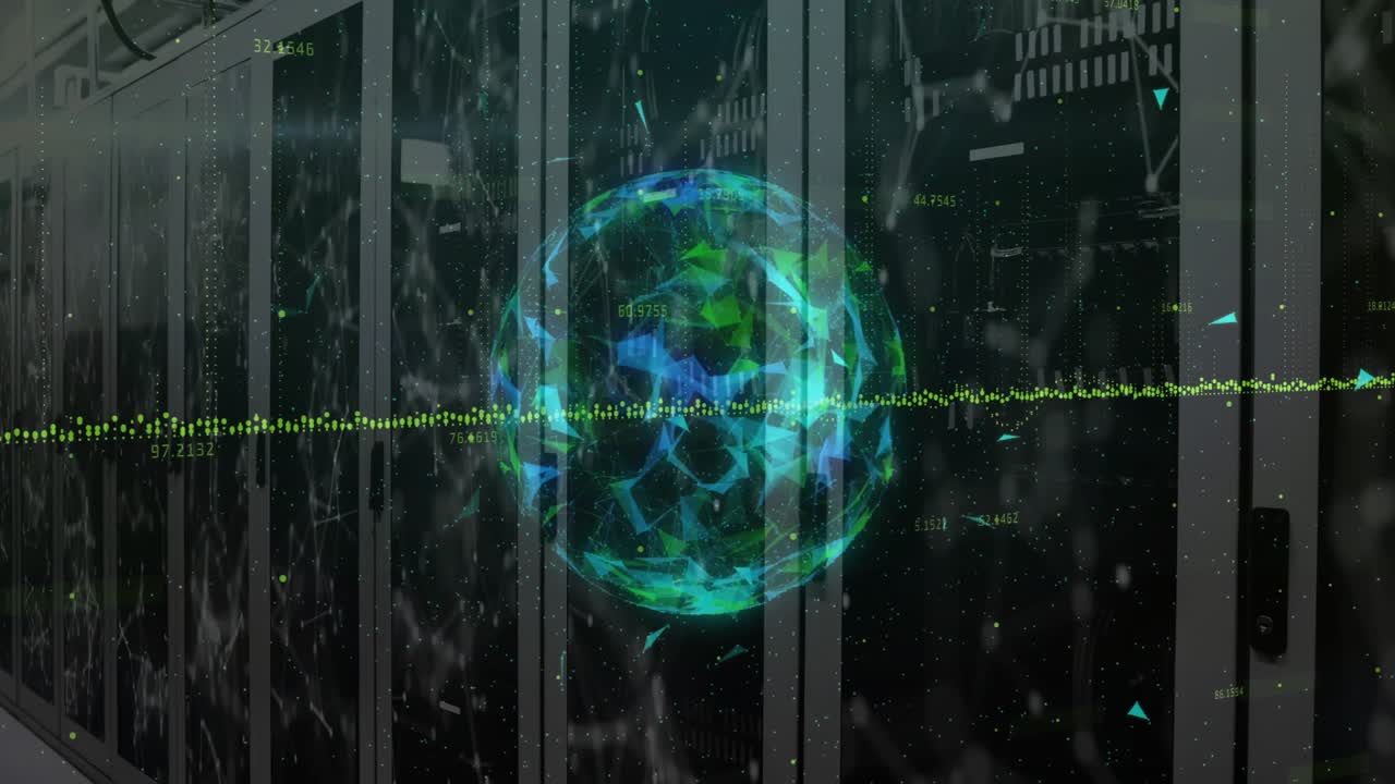 Câmera estática iniciando onda de dados pulsante de holograma rotativo com fragmentos de montagem para insight