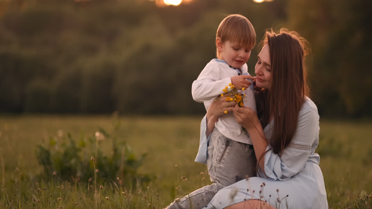 madre y hijo cariñosos abrazándose al aire libre al atardecer. madre y hijo cariñosos abrazados al aire libre en el atardecer durante sus vacaciones de verano