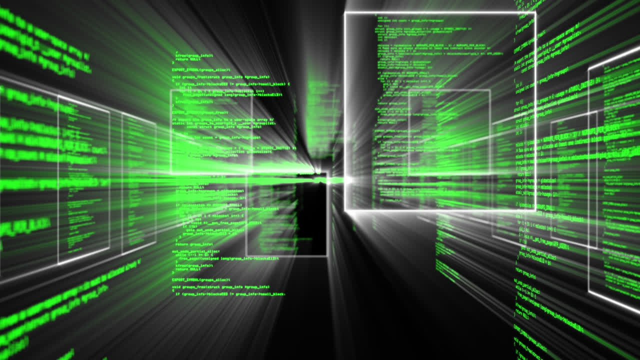 Animation of data processing on black background