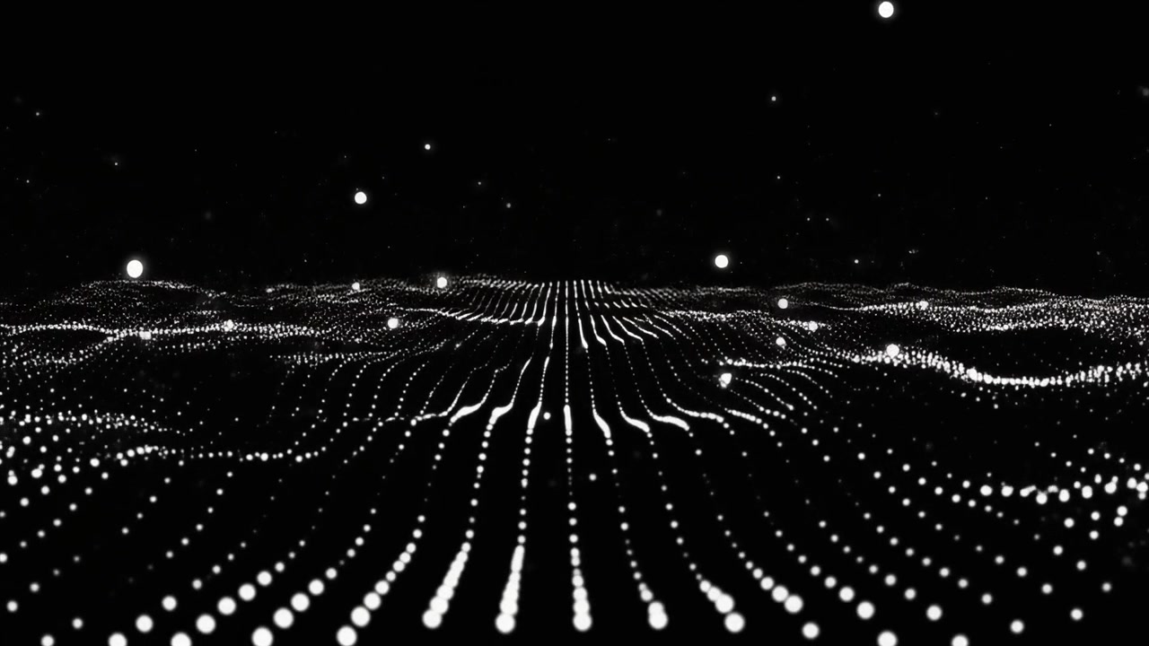 Abstract Digital Wave of Glowing White Particles on Black Background