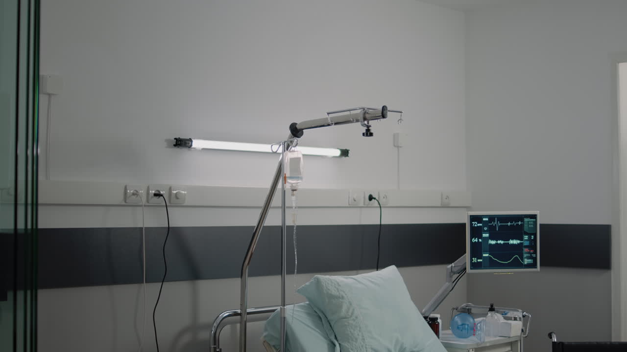 Nobody in hospital ward with medical equipment for recovery