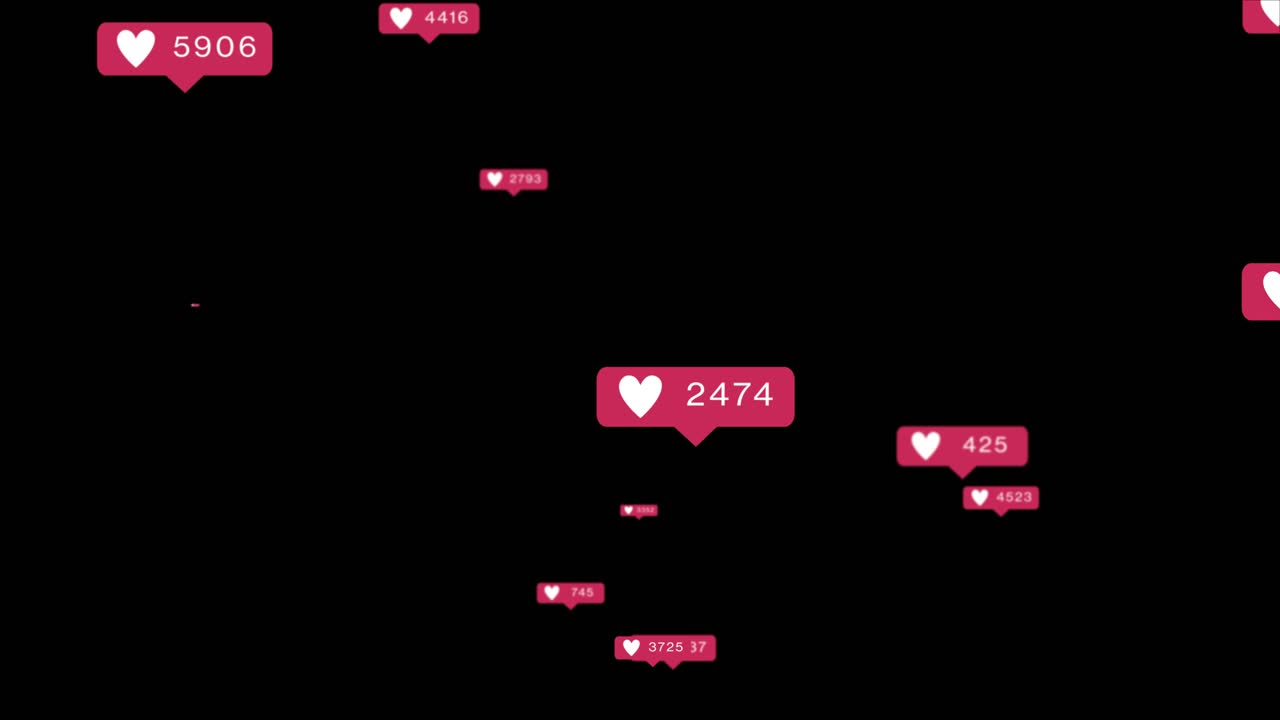 Heart counter in social media comment like follower counters increasing and moving 4k 3d green