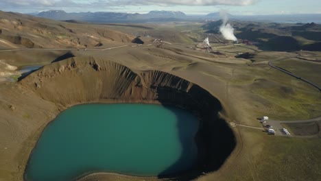icelandic geothermal landscape with crater lake