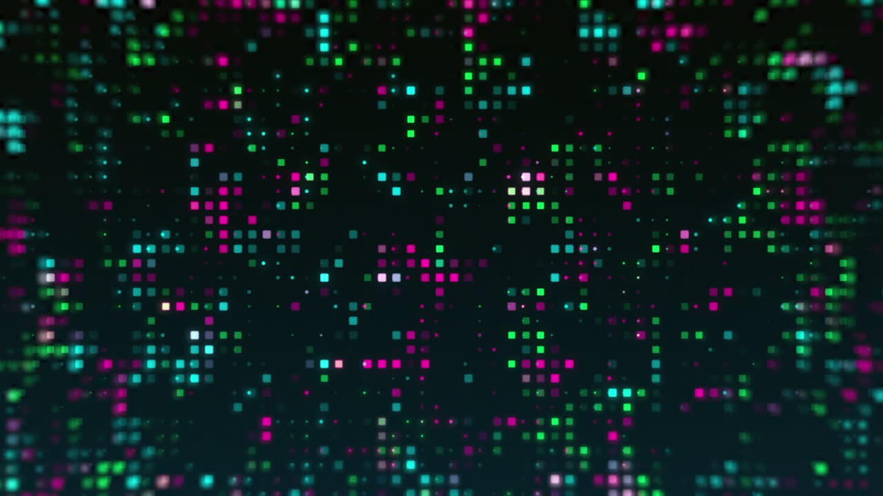 Animation of colourful light spots moving over black background