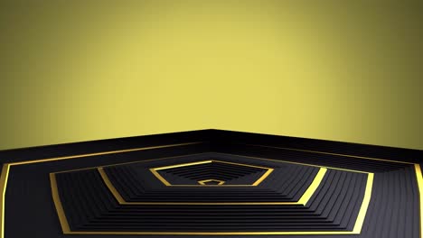 animation of black and golden hexagonal surface with golden background