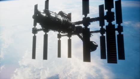 A-view-of-the-Earth-and-a-spaceship.-ISS-is-orbiting-the-Earth