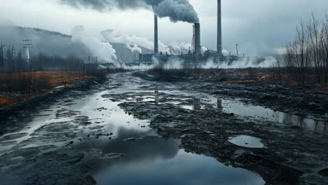 industrial site with smoke and pollution under a cloudy sky