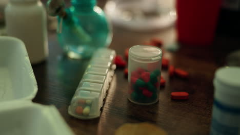 scattered medication on a table