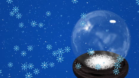 Animación-De-Globo-De-Nieve-Navideño-Sobre-Nieve-Cayendo-Sobre-Fondo-Azul.