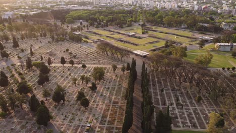 sun flare over national cemetery chacarita in buenos aires