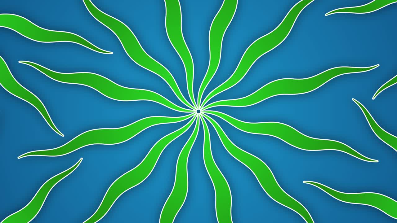 광선과 물결 모양 녹색 파란색 애니메이션 배경