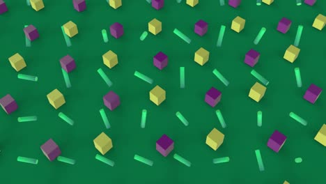 animation of 3d structures in seamless pattern against copy space on green background