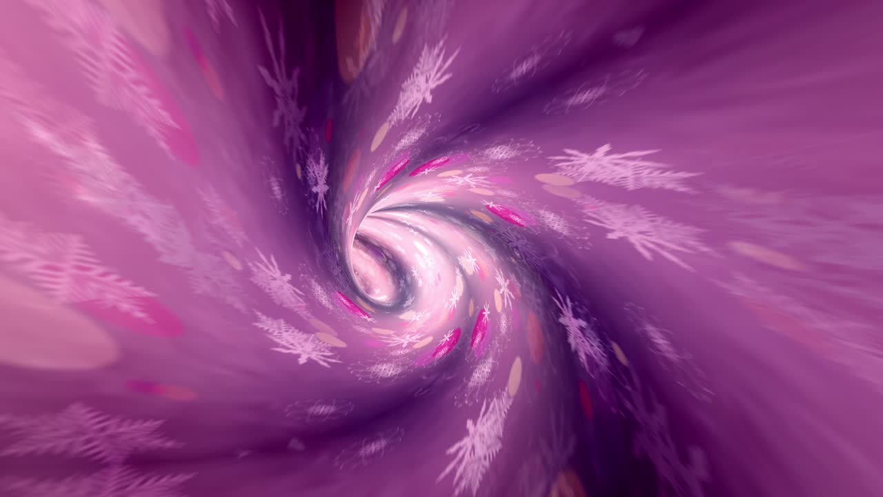 loop abstracto copos de nieve rosados animación de rotación de túnel. 4k arte 3d bucle infinito ciencia ficción copos de neve rosados túnel de vórtice del hiperespacio. vuelo de viaje espacial en túnel oscuro de agujero de gusano rojo púrpura.