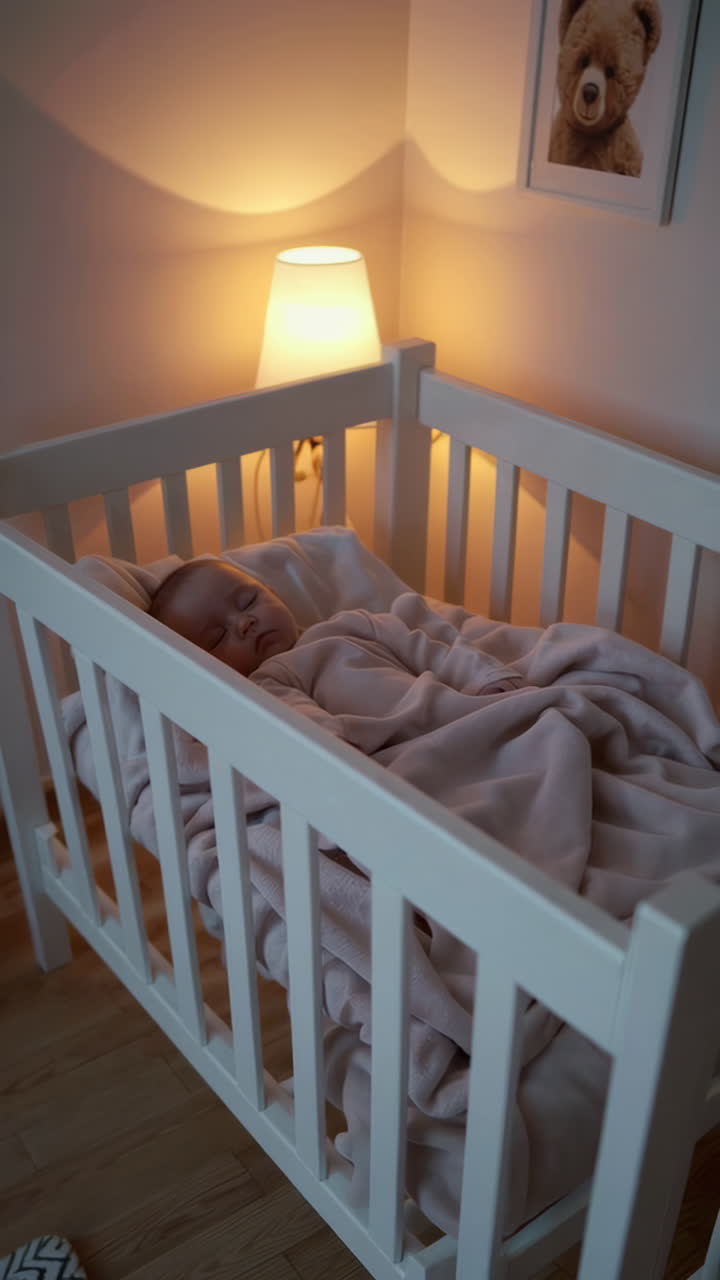 Baby Sleeping in a Crib at Night