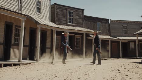 two cowboys confrontation in a western town