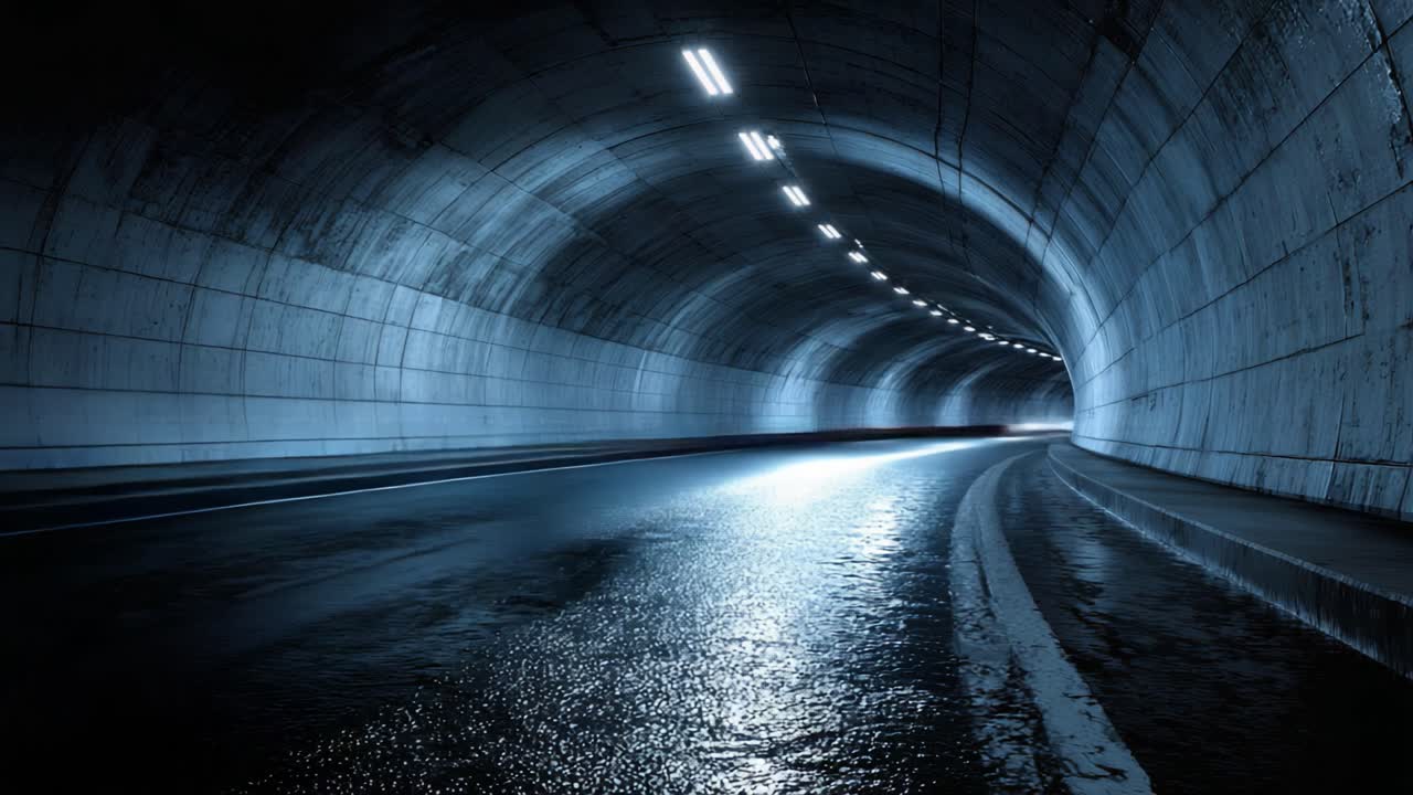 A Captivating Journey Through a Dimly Lit Tunnel: Exploring the Contrast of Light and Shadow in Motion with Accelerated Vehicle Trails