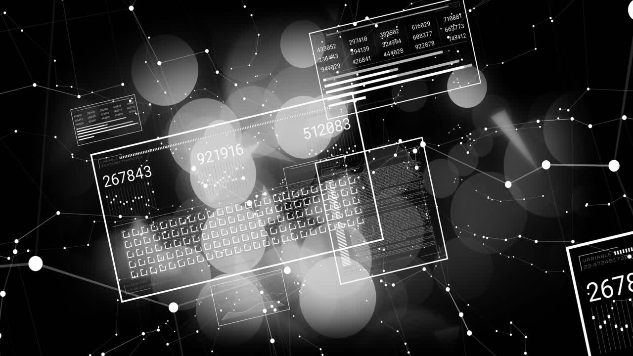 Animation of data processing over shapes and white spots