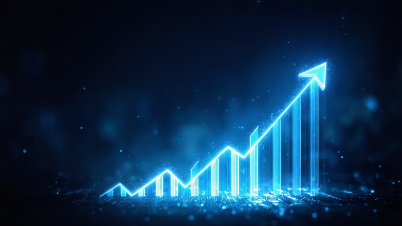 Dynamic Visual Representation of Growth and Progress: A Stunning Digital Graph Illustrating Positive Trends with Bright Blue and Sparkling Elements