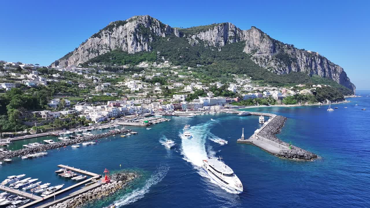 Capri Skyline At Naples In Campania Italy. Beach Landscape. Tourism Landmark. Capri Skyline At Naples In Campania Italy. Gulf Of Naples Skyline. Coastal Cityscape. Mediterranean Sea.