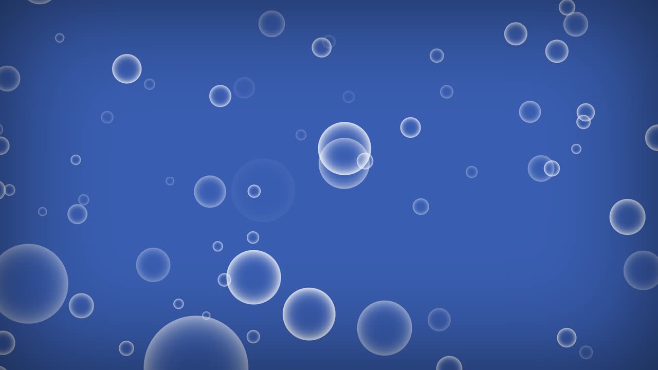 Blue bubbles falling down on blue background. Abstract sphere shape bubbles background motion animation