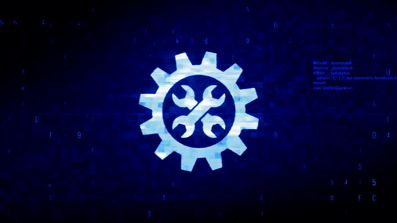 engranaje, opción, símbolo de servicio animación de error de ruido de píxeles digitales.