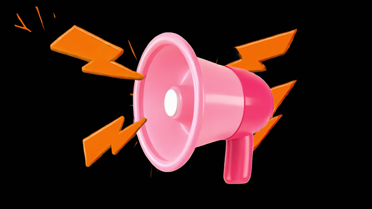 Colorful megaphone with lightning bolts animation isolated asset, transparent 4K video, alpha