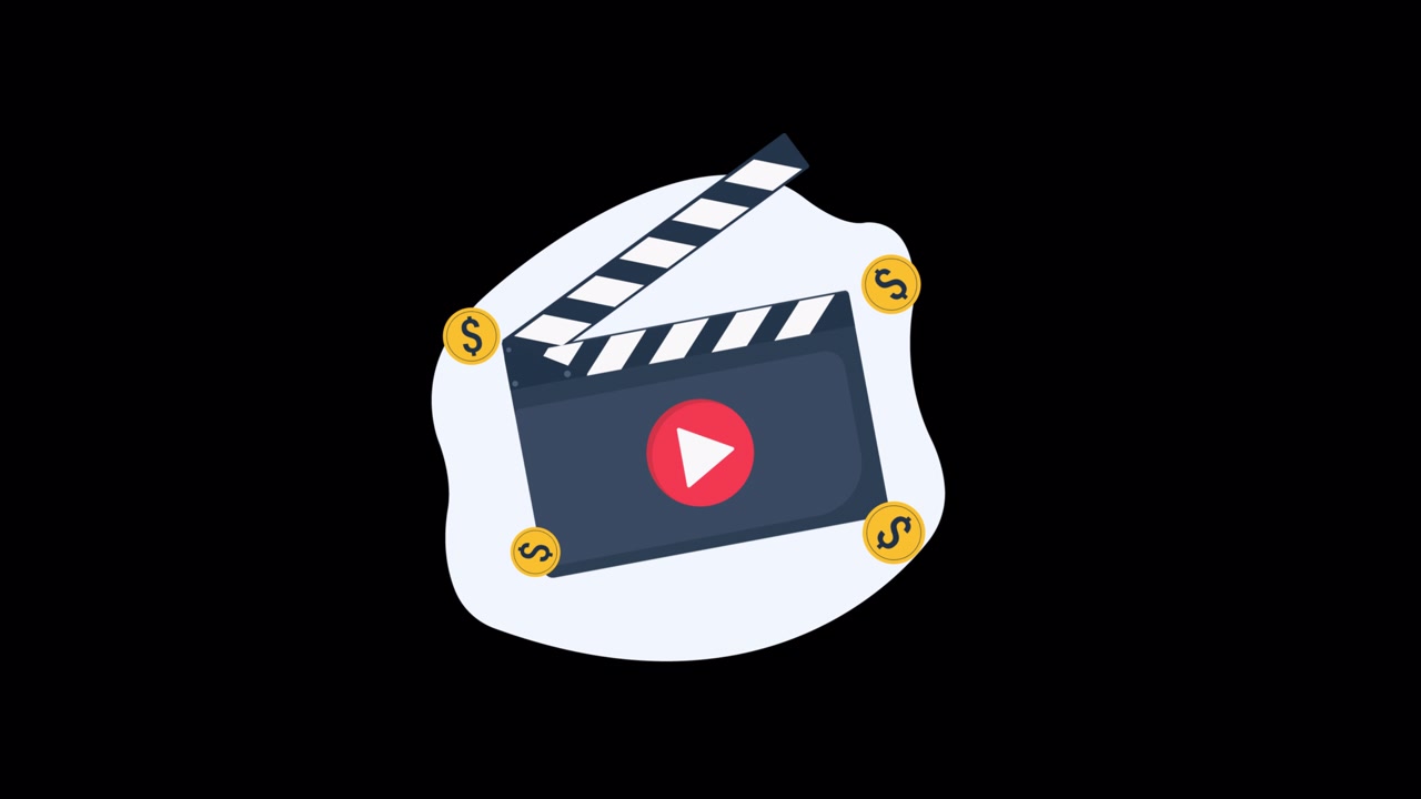 Animated Film Clapperboard with Floating Dollar Coins