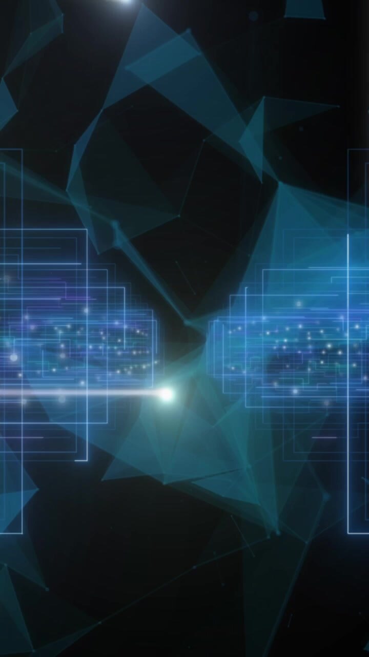 Animation of data processing over dark background