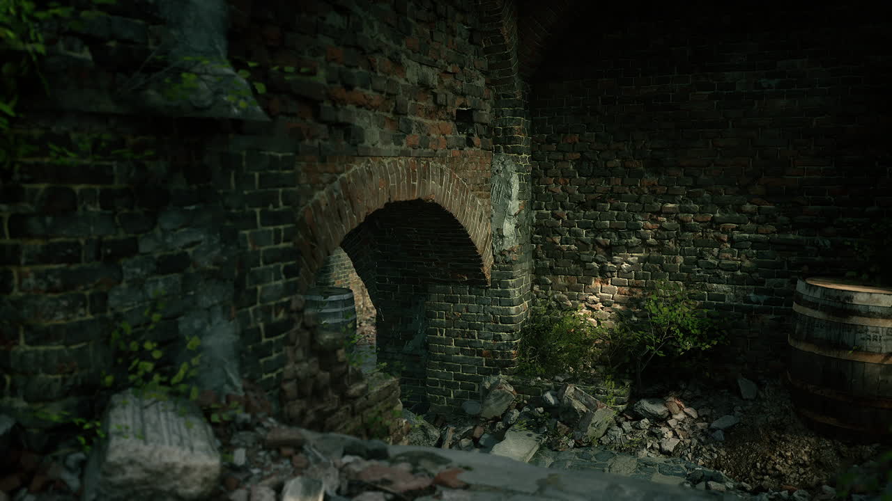 Old stone archway surrounded by nature in a quiet abandoned location