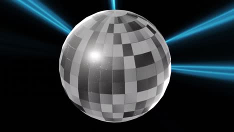 animation of disco mirror ball over neon light trails on black background