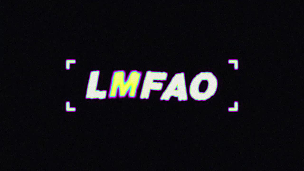 LMFAO Text with Glitch and Colorful Effects on Black Background