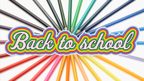 de vuelta a la animación de la escuela con texto y lápices giratorios en blanco.