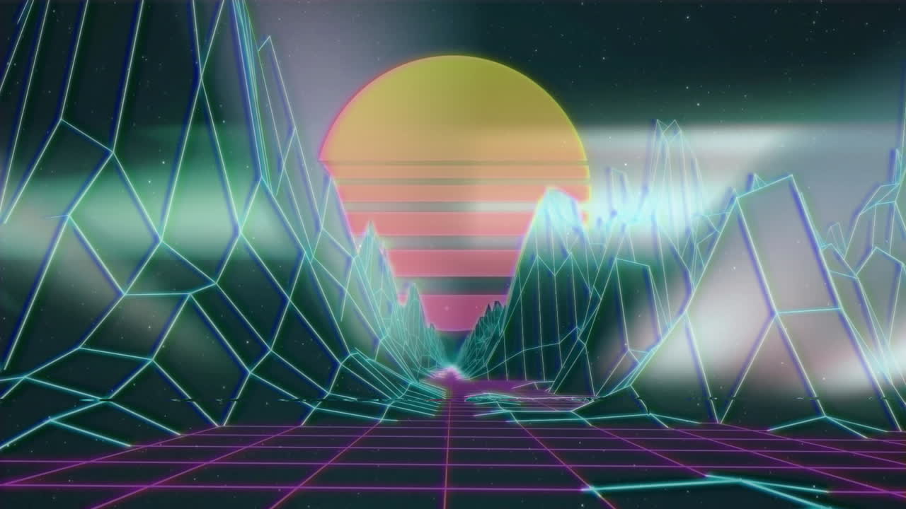 Animation of glowing light trails moving over metaverse background