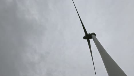 wind turbine blades rotating against cloudy sky