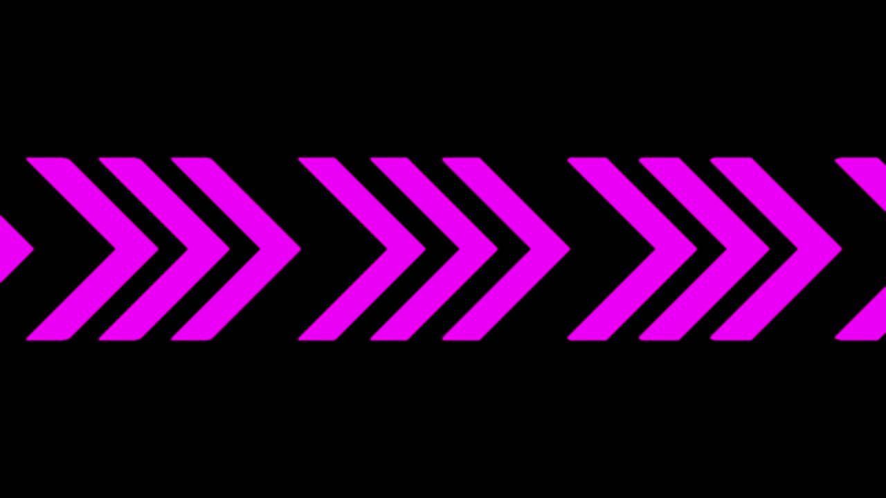 Chevron magenta luminosi scorrono orizzontalmente su uno schermo scuro in un ciclo cinetico continuo