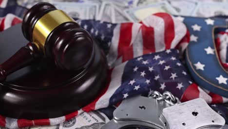 us financial regulation of economic us sanctions with usa flag us dollars banknotes judge gavel