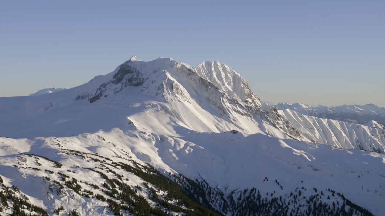 Montagne innevate contro il cielo azzurro in Canada in una giornata di sole