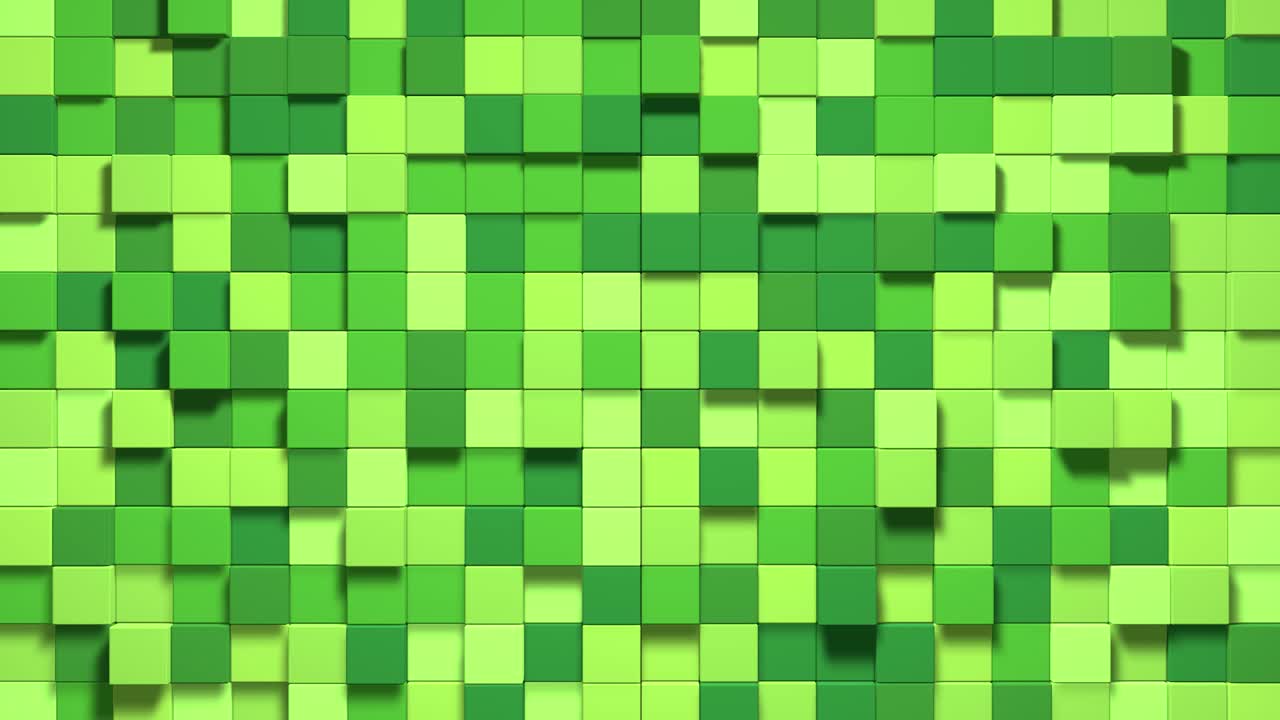 3D Abstract cubes loop. Video game geometric mosaic waves pattern. Construction of hills landscape using brown and green grass blocks. 4K animation