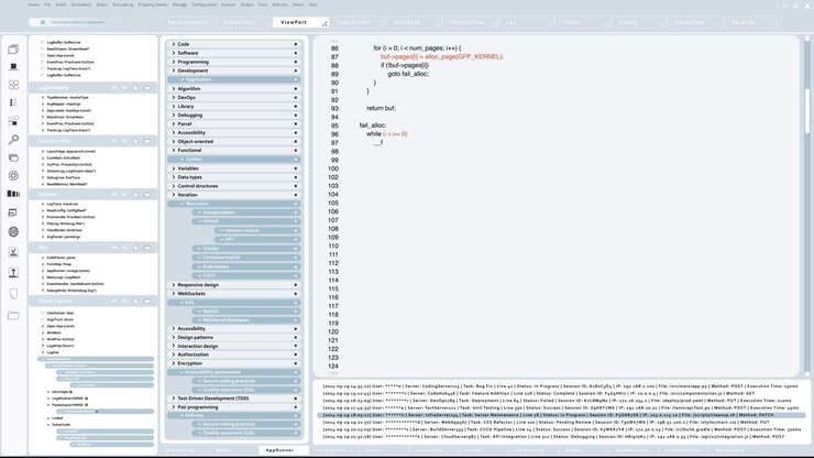 Schermafbeelding van een software-ontwikkelinterface
